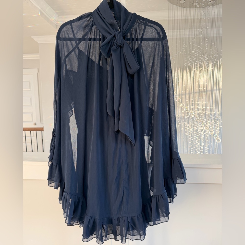 Commense Navy Ruffled Cape Two Piece Dress - Picture 7 of 8